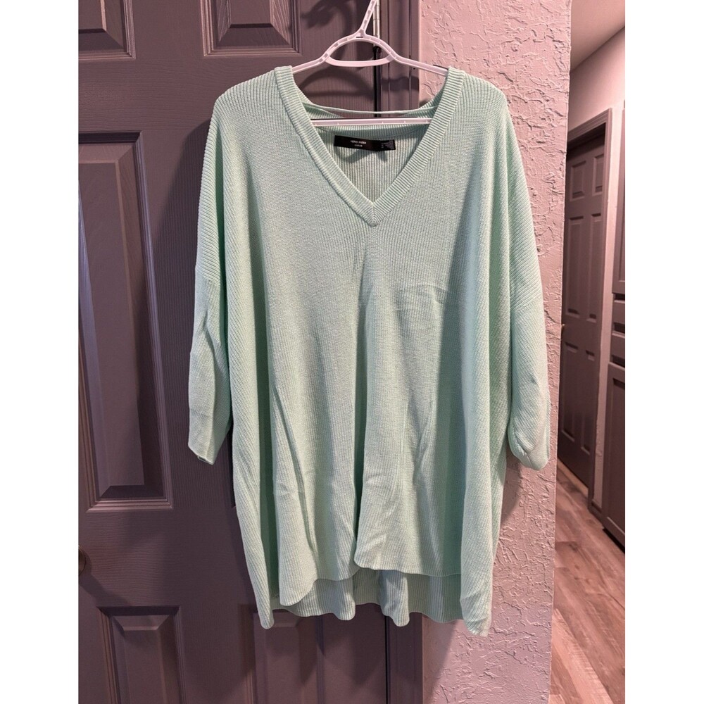 VERO MODA Curve Green Knit V-Neck Pullover Sweater Pocket Women's Plus 4X